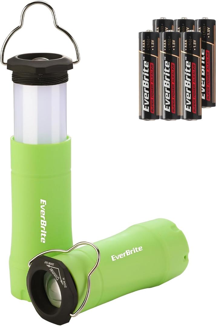 EverBrite 2-in-1 Mini Lanterns and Flashlights, Zoomable Flashlight Lantern Combo with 3 Modes, Camping Essentials, 2PC Battery Powered Lantern for Hurricane, Hiking, Home, Emergency