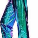 SIAEAMRG Womens Shiny Metallic High Waist Stretchy Jogger Pants, Wet Look Hip Hop Club Wear Holographic Trousers Sweatpant (S)