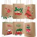 Easykart Labels 24 Christmas Kraft Gift Bags With Red Foiling for Holiday, Goody Bags, Xmas, Classrooms and Party Favors (9 x 7.3 x 3.3) (1 Count (Pack of 24))