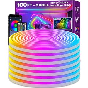 AILBTON 100Ft Neon Rope Lights,Flexible Led Rope Lights Control with App/Remote,Multiple Modes Music Sync Gaming RGB Led Neon Lights for Bedroom Outdoor