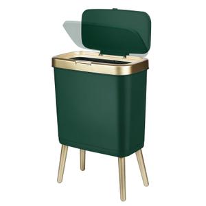 Office Trash Can with Lid, Bathroom Garbage can,4 Gallon Small Kitchen Trash Can with Gold Edge,Modern Green Trash Bin Waste Basket for Bedroom,Living Room, Toilet