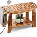 Tinamo 28" Shower Benches for Inside Shower - 400Lbs Capacity - Wooden Shower Stool Waterproof for Shaving Legs - Bench Seat with Storage Towel Shelf for Bathroom - Chair Spa Bath Nail Shave (Acacia)