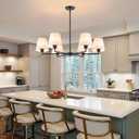 36" Black Dining Room Light Fixture, No Assembly Required 6-Lights Kitchen Chandelier for Dining Room with White Fabric Shade, Chandelier Ceiling Light Fixture for Kitchen Island Bulb Not Included