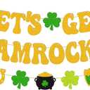 Lets Get Shamrocked Banner Happy St. Patricks Day Banner Shamrock Clover Theme Garland Irish Saint Patrick's Day Decor St. Patricks Day Party Glitter Gold Shamrock Party Decoration