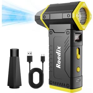 Compressed Air Duster, 210000RPM 8-Gear Adjustable Electric Air Duster with LED Display, 10,000mAh Rechargeable Air Blower for Keyboard, PC, Car and Home Cleaning, Jet Dry Blower Replace Canned Air (Yellow)