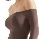 SUUKSESS Women Off the Shoulder Long Sleeve Bodysuit Double Lined Thong Bodysuit (Brown, M)