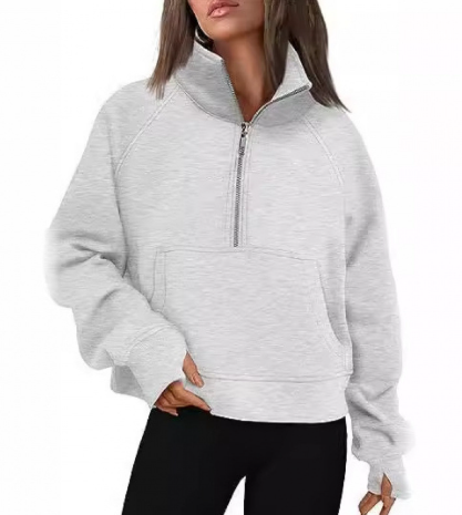 ODODOS Women's Modal Soft Cinchable Sweatshirts Half Zipper Funnel Neck Oversize Pullover with Pockets, Grey, Large