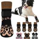 Anti Slip Dog Socks to Prevent Licking Paws - Double Side Paw Covers Dogs Grip Sock for Hardwood Floors, No Twist Dog Booties Grippy Socks for Small Medium Large Senior Dogs, Black and Caramel, M