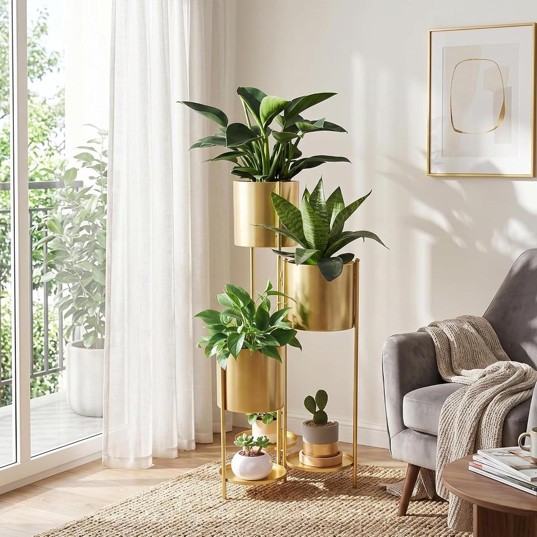 TRIROCKS 35.5'' High Metal Plant Stand 6 Tier 6 Potted Indoor Flower Pot Stand Holder Shelf Outdoor Foldable Decorative Storage Shelf Rack for Multiple Potted Plants Patio Garden Living Room Corner(Gold)