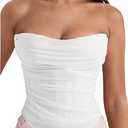 Floerns Women's Strapless Ruched Tube Tops Sleeveless Bandeau Concert Corset Top (Large, White)
