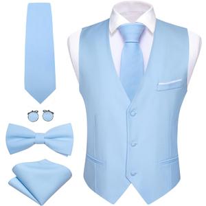 Barry.Wang Mens Formal Business Suit Vest Slim Fit Casual Solid Color Dress Waistcoat Tie Bow Tie Set Wedding Party, S