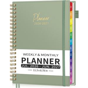 EMSHOI 2026-2027 Appointment Book, A4 15-Minute Hourly Planner, July 2026 - June 2027, Academic Planner Weekly and Monthly, 100GSM Thick Paper, Flexible Cover, Note Pages, Colorful Tabs, Light Green