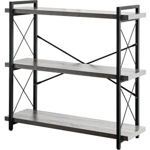 HCHQHS Bookshelf, 3-Tier Industrial Bookcase, Rustic Open Book Shelf, Freestanding Horizontal Bookshelves with Metal Frame