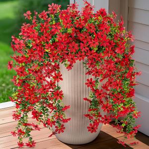 Hrobek 2 PCS Artificial Hanging Flowers Outdoor Spring Summer Decoration, Fake Hanging Vine Plants UV Resistant, Faux Daisy Flower Eucalyptus for Outside Home Indoor Porch