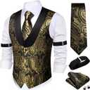 Barry.Wang Mens Silk Lapel/Shawl Collar Vest Tie Sleeve Holder Set Formal/Casual Paisley Vests Wedding Tuxedo Waistcoat (Black)