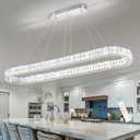 HAIXIANG Crystal 59 Inch Long Chandelier Modern Dimmable LED Chandeliers for Dining Table Pendant Lights Rectangular Glam Lighting Fixtures for Dining Room Kitchen Island Silver, Oval : L59"