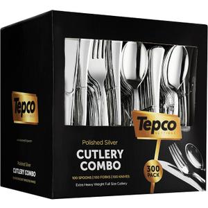 300 Plastic Silverware Set - Silver Cutlery Set - Disposable Flatware Set - 100 Forks - 100 Spoons - 100 Knives - Heavy Duty - Party Bulk