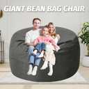 5FT Bean Bag Chair with Ultra Soft Velvet Cover Bean Bag Sofa with Memory Foam Bean Bag Chairs with Large Size Lazy Sofa for Dorm Office Living Room Bedroom Grey 5', 5ft-50" X 50" X 24"