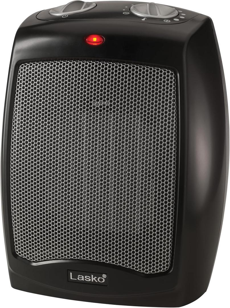 Lasko CD09250 Ceramic Adjustable Thermostat Tabletop or Under-Desk Heater, 9 Inches High, Black