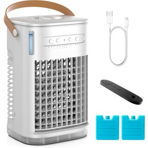 Mini Air Conditioner, Portable Air Conditioners w/Remote, USB Charging, 1.2L Water Tank, 2 Ice Boxes & 2 Sprays, 7H Auto-off Timer, Evaporative Air Cooler With 3Speeds, Desktop Fan For HomeOutdoors