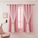 Girls Curtains for Living Room Bedroom Curtain Double Layer Blackout Curtains 54 Inch Length Star Cutout Pink Curtain Window Drapes for Nursery (Pink, 34W x 54L,2 Panels)