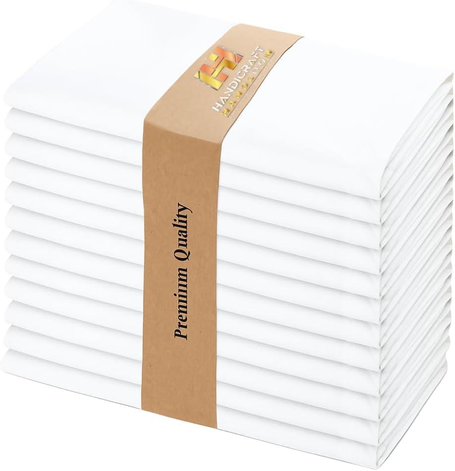 White Cloth Napkins 100% Cotton 10x10 inches Set of 30 Reusable Soft Washable Dinner Napkins for Weddings Parties Everyday Use Premium Linen Table Napkins