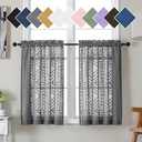 Simplebrand Grey Sheer Kitchen Curtains 36 Inch Length Tier Curtains 2 Panels, Light Filtering Geometric Jacquard Clip Textured Semi Sheer Curtains Short Window Curtains for Bathroom, 42x36 inch, Charcoal Grey 