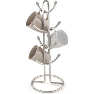 FitWell Mugs Holder, Mug Tree, Coffee Mug Holder, Coffee Mug Tree, Mug Organizer for Cabinet, Mug Holder Stand, Coffee & Tea Cup Storage Rack (Satin Nickel, 8 Mugs Holder (17.5"H))