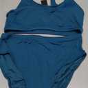 Tempt Me Women Blue Green Sporty Bikini Set Two Piece High Waisted Swimsuit Athletic Scoop Neck Bathing Suit L