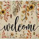 ORTIGIA Welcome Fall Doormat Indoor Outdoor Patio Eucalyptus Leaves Sunflowers Door Mats Non-Slip Entrance Mat for Home Entrance, Outside Entry, Yard, Floor, Patio 32x20 Inch (1'8" x 2'8" (Rectangular))