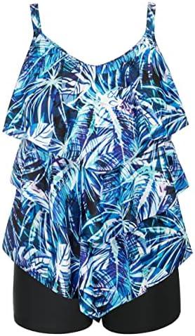 Hanna Nikole Womens Plus Size Two Piece Tankini Swimsuits 3-Tiered Ruffle Flounce Top with High Waisted Bottom (Blue Leopard) 22W Hanna Nikole Womens Plus Size Two Piece Tankini Swimsuits 3-Tiered Ruffle Flounce Top with High Waisted Bottom (Blue Leopard) 22W