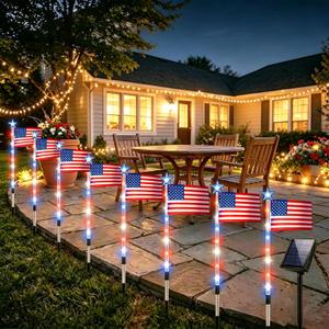 4 x 8 Pack Solar American Flag Pathway Lights - Patriotic Red White Blue Outdoor Stake Waterproof LED Lights with 8 Modes, Decorations 4th of July Memorial Day & Independence Day Yard Garden (Style A)