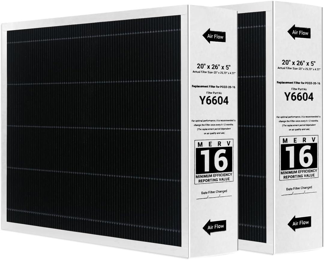 2 Pack Y6604 20x26x5 Air Filter MERV 16, Compatible with Lennox PureAir PCO3-20-16 Air Purifier and Replacement for Lennox Y6604 Filter