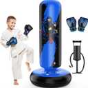 QPAU Punching Bag for Kids, 66 Inch Stable Inflatable Boxing Bag with Boxing Gloves, Stand Kids Punching Bag Toy for Boys & Girls Age 6-12, Boxing Set for Practicing Karate, Taekwondo, MMA (Blue)