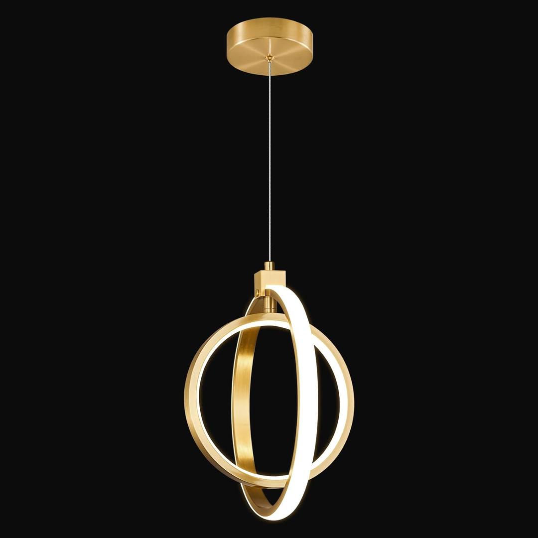 Modern LED Chandelier Gold Ring Pendant Light Fixtures 4000K Dimmable Height Adjustable Pendant Lighting for Dining Room Kitchen Island Bedroom Living Room Foyer1-Pack