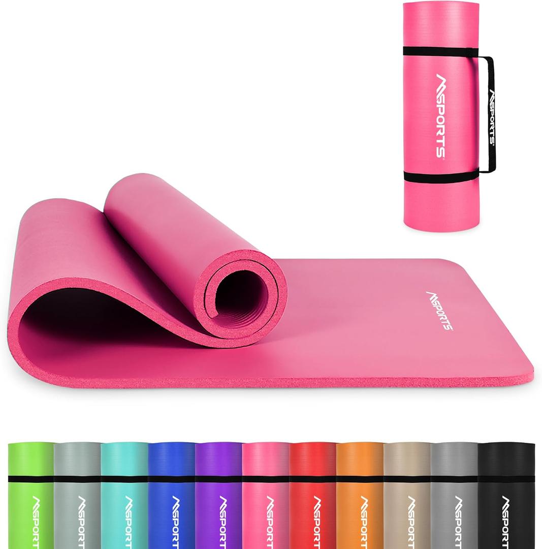 MSPORTS Yoga Mat Premium Non Slip Thick Extra Comfortable Exercise Mat for Home Workouts, Pilates, Stretching & Gym Cushioned NBR Foam, Gym Mat with Strap, for Women & Men