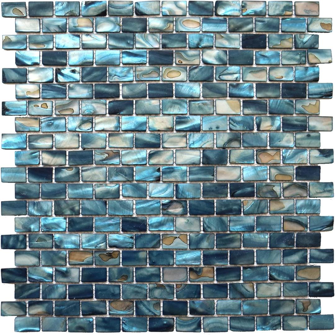 MOP Mother of Pearl Shell Mosaic Mini Brick Backsplash Tile, are Used for Kitchen Backsplashes and Bathroom Wall Tiles, Dark Blue 10 Sheets