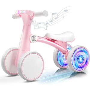 Ridego Colorful Lighting Baby Balance Bike for 1 Year Old Girls Gifts,Toddler Toys for 12-24 Month with Music,4 Silence Wheels Baby Walker,Toddler First Bike for 12-24 Month Birthday Toys Gifts (Pink)