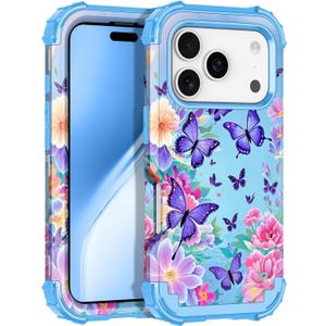 LONTECT for iPhone 17 Pro Max Case 3 in 1 Shockproof Heavy Duty Rugged Hard PC+Soft Silicone Full Body Protective Cover Girls Women Case for Apple iPhone 17 Pro Max 2025 Glow in The Dark Light Blue
