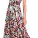 R&M Richards Women's V-Neck Pleated Floral Maxi Dress W/Ruched Waistband & Elegant Crinkle Texture - Spring & Summer Wear (XL)