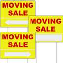 3 Pack Moving Sale Sign Kit 12 x 16 Inch Double Sided Yard Sale Signs with Stakes Corrugated Plastic Estate Sale Signs with Directional Arrows for Real Estate Agents Supplies (Yellow)