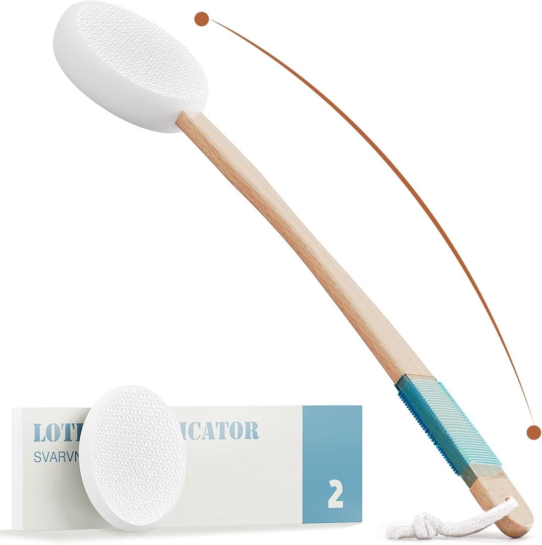 Lotion Applicator for Back and Feet with 2 Replaceable Pads, 17" Back Lotion Applicator for Women, Elderly Apply to Lotion, Suncreen, Cream Medicine, White