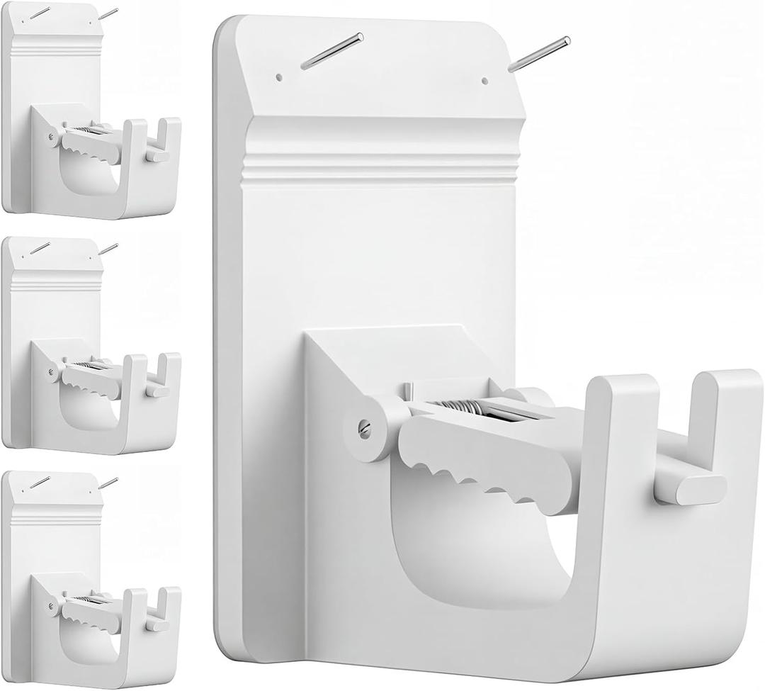 Universal Heavy Duty Curtain Rod Brackets, No Drill Curtain Rod Brackets with Adhesive & Invisible Nail, 30+LB Load Curtain Rod Holders, Damage Free Curtain Rod Hooks for Wall, Bathroom, Kitchen 4PC