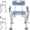 Heavy Duty Shower Chair for Elderly and Disabled, 500 LB Capacity | Adjustable height, Silicone Foot Scrubber, Inside Shower,Non Slip Shower Seat,