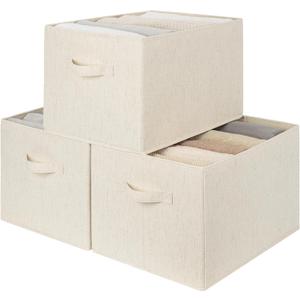 StorageWorks Closet Organizers and Storage Bins, Shelf Baskets for Clothes Storage, Fabric Storage Bins for Organization, Beige(NaturWeave Fabric), 3-Pack, Extra Large (Beige(Cotton-linen))