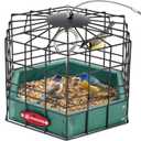 Kingsyard Squirrel Proof Platform Bird Feeders for Outdoor Hanging, 10" Wide Metal Caged Bird Feeder for Small Wildbirds Finches, Recycled Plastic Feeding Platform with Metal Seed Tray, Green