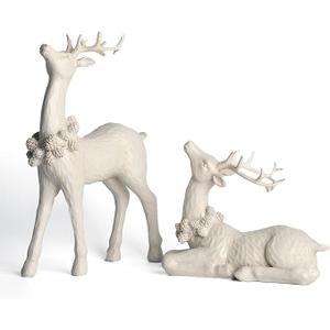 DN DECONATION 2pcs White Christmas Reindeer Statue, Indoor Reindeer Decor, Tabletop Resin Deer Figurine