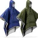 Preboun Thermal Poncho Wearable Hooded Blanket Winter Poncho Wearable Sleeping Bag Water Resistant Windproof for Men Women, Green, Navy Blue, 2