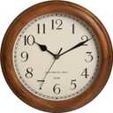 Wooden Wall Clock with Retro Design, 11 Inches Round Wall Clocks Battery Operated Silent Non-Ticking, Big Arabic Numerals, for Kitchen Living Room Classroom Gym and Pool, Brown