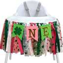 ZAIBIANHAO St. Patrick's Day High Chair Banner - Lucky One Birthday Party Supplies,Glitter Luck Shamrock Decorations,Four Leaf Clover First Birthday ONE Tutu Highchair Banner (lucky pink)